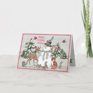 Cartes Pour Fêtes Annuelles Le renard des cerfs de Woodland Snowman souhaite u