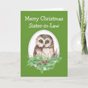 Cartes Pour Fêtes Annuelles Le Roi Sister-in-law Cute Owl Bird Holly