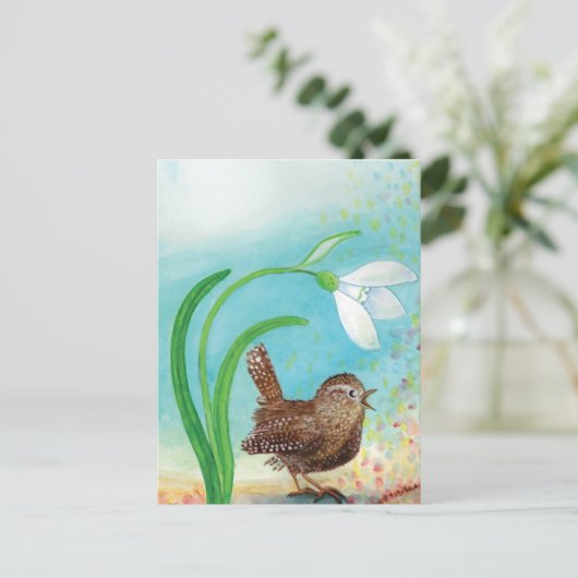 Cartes Pour Fêtes Annuelles Le roitelet chante à l'aube au printemps (Debout devant)