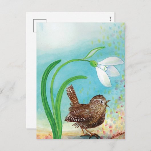 Cartes Pour Fêtes Annuelles Le roitelet chante à l'aube au printemps (Devant / Derrière)