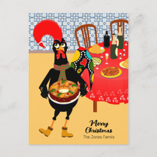 Cartes Pour Fêtes Annuelles Le Rooster Portugais aime le gâteau du roi