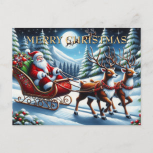 Cartes Pour Fêtes Annuelles Le traîneau du Père Noël à travers la forêt enneig