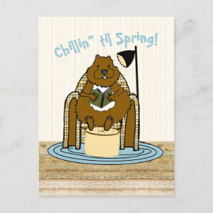 Cartes Pour Fêtes Annuelles Le ver de livre de la marmotte attend le printemps