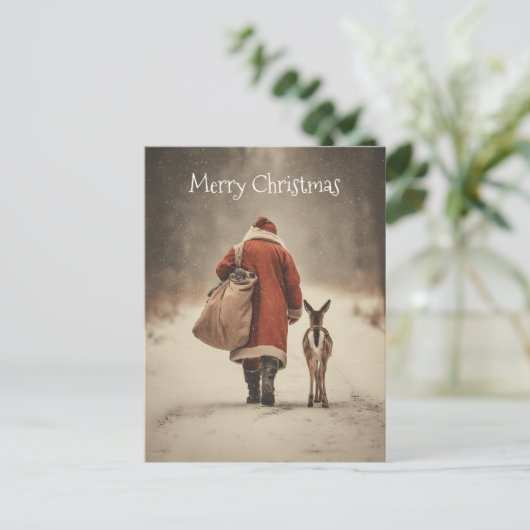 Cartes Pour Fêtes Annuelles Le voyage des bois d'hiver de père Noël (Debout devant)