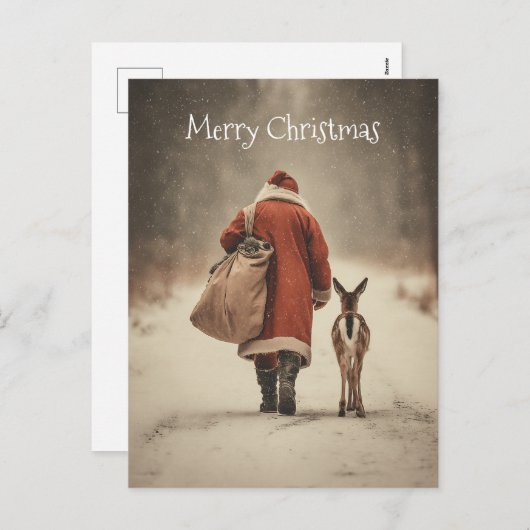 Cartes Pour Fêtes Annuelles Le voyage des bois d'hiver de père Noël (Devant / Derrière)