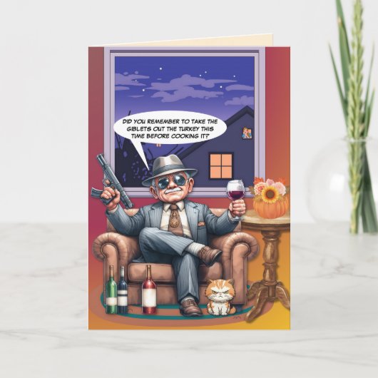 Cartes Pour Fêtes Annuelles Leçon de Thanksgiving de Gangster Grand-père (Devant)