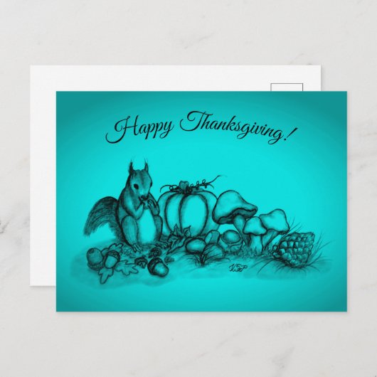 Cartes Pour Fêtes Annuelles L'écureuil en Automne, Bon thanksgiving ! (Devant / Derrière)