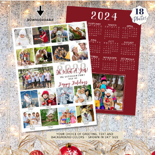 Cartes Pour Fêtes Annuelles Légendes de collage de photos d'une année 2024 Cal
