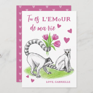 Cartes Pour Fêtes Annuelles Lemur avec Tulipes Amour romantique Drôle Citation