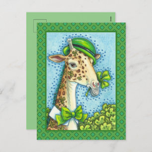 CARTES POUR FÊTES ANNUELLES LEPRECHAUN GIRAFFE, COLORÉ ST. JOUR DE PATRICK