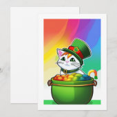 Cartes Pour Fêtes Annuelles Leprechaun Rainbow Cat (Devant / Derrière)