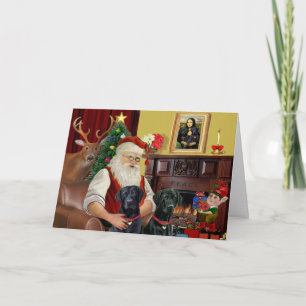 Cartes Pour Fêtes Annuelles Les 2 Labradors de Santa (noirs)
