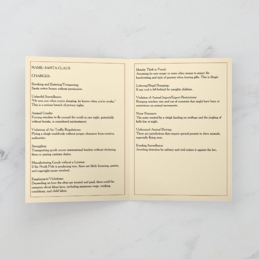 Cartes Pour Fêtes Annuelles Les accusations contre Père Noël (Intérieur)