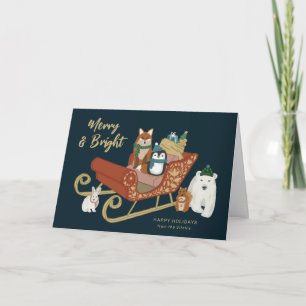 Cartes Pour Fêtes Annuelles Les amis des animaux mignons et Noël de l'aube