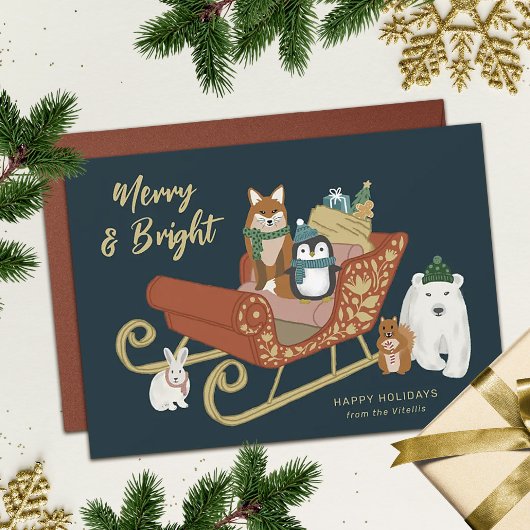 Cartes Pour Fêtes Annuelles Les amis des animaux mignons et Noël de l'aube