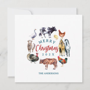 Cartes Pour Fêtes Annuelles Les animaux de ferme aquarelle décoration du pays