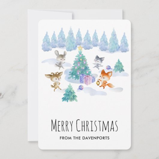 Cartes Pour Fêtes Annuelles Les Animaux De Forêt Dansant Autour De L'Arbre De (Devant)