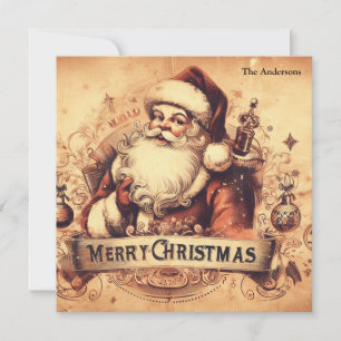 Cartes Pour Fêtes Annuelles les années 50 couleurs muettes à l'ancienne Santa