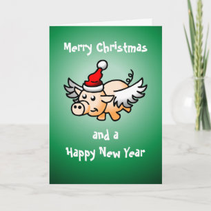 Cartes Pour Fêtes Annuelles Les belles ailes du cochon de Noël