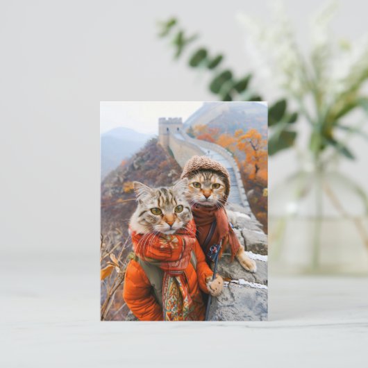 Cartes Pour Fêtes Annuelles Les chats aventuriers sur la Grande Muraille (Debout devant)