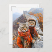 Cartes Pour Fêtes Annuelles Les chats aventuriers sur la Grande Muraille (Devant / Derrière)