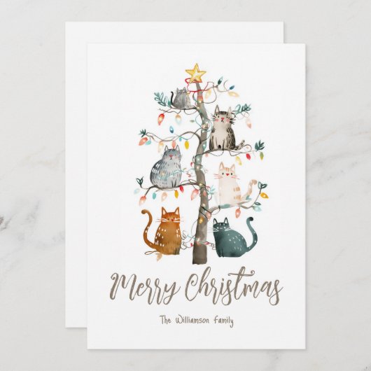 Cartes Pour Fêtes Annuelles Les chats dans l'arbre de Noël (Devant / Derrière)