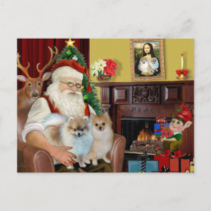 Cartes Pour Fêtes Annuelles Les deux Poméraniens du Père Noël