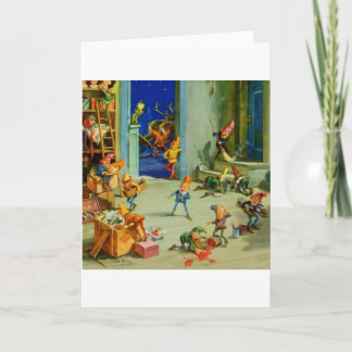 Cartes Pour Fêtes Annuelles Les elfes de père Noël travaillant dans son
