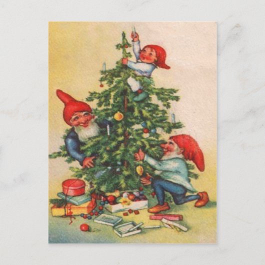 Cartes Pour Fêtes Annuelles Les elfes décorant l'arbre de Noël (Devant)