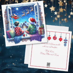 Cartes Pour Fêtes Annuelles Les enfants regardent Père Noël le soir de Noël