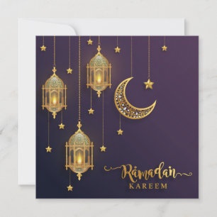Cartes Pour Fêtes Annuelles Les étoiles d'or du croissant du ramadan Moubarak 