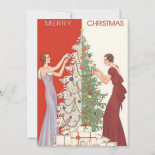 Cartes Pour Fêtes Annuelles Les femmes vintages décorent l'arbre de Noël