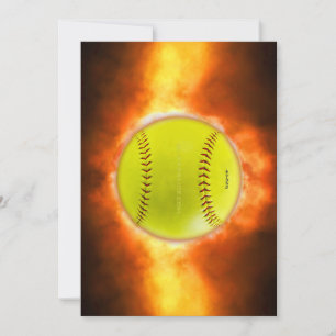 Cartes Pour Fêtes Annuelles Les flammes de balle rapide de softball jaune de S