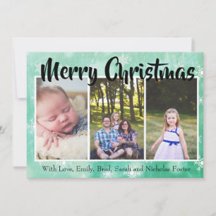 Cartes Pour Fêtes Annuelles Les flocons de neige verts personnalisent la photo
