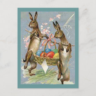 Cartes Pour Fêtes Annuelles Les lapins de Pâques vintages portent des oeufs da