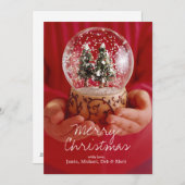 Cartes Pour Fêtes Annuelles Les mains de l'enfant tenant un globe neigeux (Devant / Derrière)