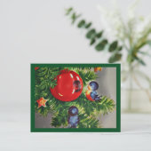 Cartes Pour Fêtes Annuelles Les oiseaux bleus dans un arbre de Noël (Debout devant)