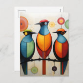 Cartes Pour Fêtes Annuelles Les oiseaux géométriques Abstraits se demandent (Devant / Derrière)