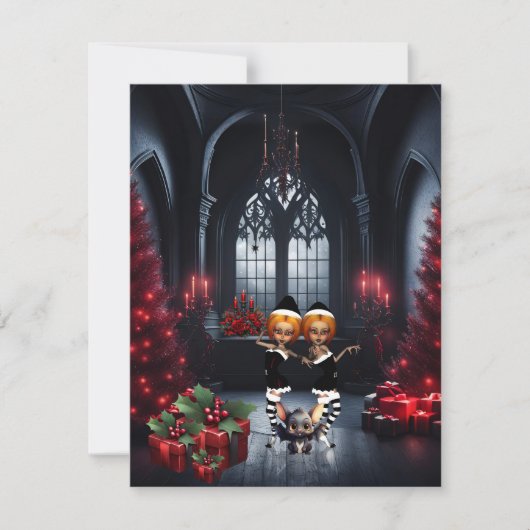 Cartes Pour Fêtes Annuelles Les petits elfes noirs fêtent Noël (Devant)