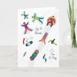 Cartes Pour Fêtes Annuelles Les premiers enfants d'hiver de neige Jouer Anges 