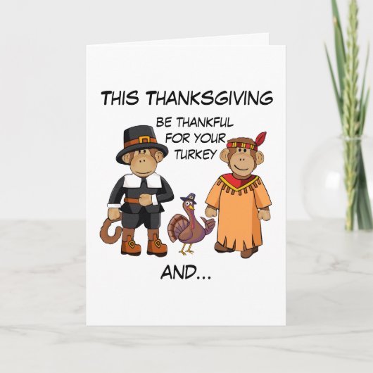 Cartes Pour Fêtes Annuelles Les singes de Thanksgiving (Devant)