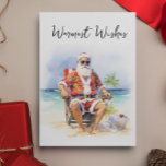 Cartes Pour Fêtes Annuelles Les Voeux les plus Chauds Père Noël à la Plage<br><div class="desc">Ce design a été créé par art numérique et peut être personnalisé dans la zone fournie par le changement de la photo et/ou du texte. Vous pouvez également le customiser en choisissant l'option cliquer pour customiser une autre option et supprimer ou modifier la couleur de l'arrière - plan, ajouter du...</div>