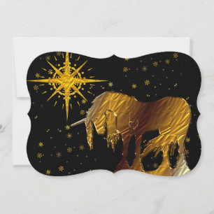 Cartes Pour Fêtes Annuelles L'étoile de licorne d'or (arrière - plan noir)