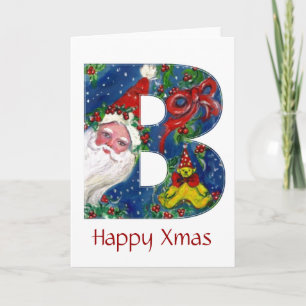 CARTES POUR FÊTES ANNUELLES LETTRE B / SANTA CLAUS AVEC MONOGRAMME ROUGE RIBBO
