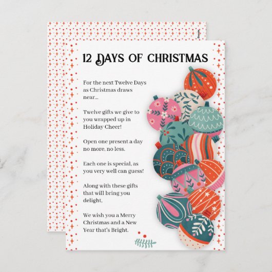 Cartes Pour Fêtes Annuelles Lettre de Noël 12 jours (Devant / Derrière)