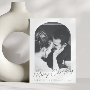 Cartes Pour Fêtes Annuelles Lettre de Noël à deux photos d'arc moderne minimal