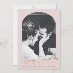 Cartes Pour Fêtes Annuelles Lettre de Noël à deux photos d'arche rose minimali