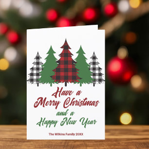 Cartes Pour Fêtes Annuelles Lettre de Noël Rustique Red Green Plaid Trees