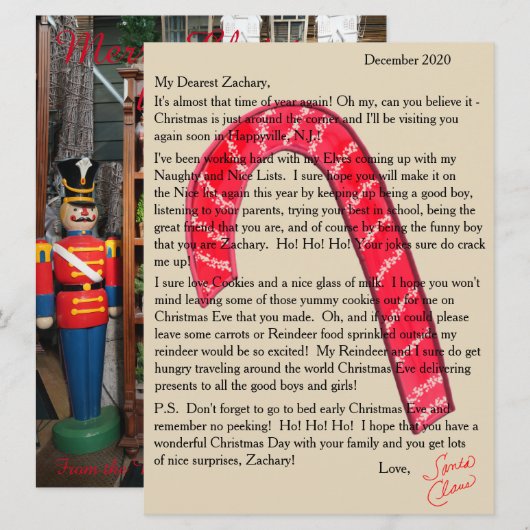 Cartes Pour Fêtes Annuelles Lettre de Père Noël Sucre de canne Nutcrackers (Devant / Derrière)