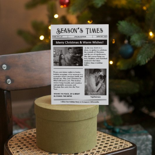 Cartes Pour Fêtes Annuelles Lettre d'information Arch Multi Photo Noël Noir Bl